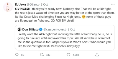 Fans Speculate That Cassper Nyovest Is Scared Of Fighting Siv Ngesi 