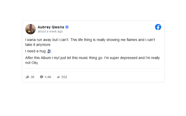 Aubrey Qwana Suffering From Depression